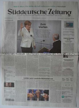 Tageszeitung "Süddeutsche Zeitung" mit Titel zur Regierungsbildung in Deutschland