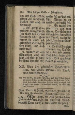 XII. Von den göttlichen Gnadenmitteln, dem Worte Gottes, der Taufe, und dem Abendmale.