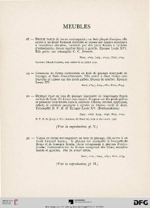 Meubles (Nr. 18-23) avec planches VII-VIII