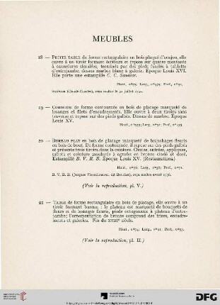Meubles (Nr. 18-23) avec planches VII-VIII