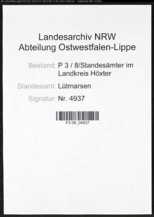 Sterberegister Standesamt Lütmarsen
