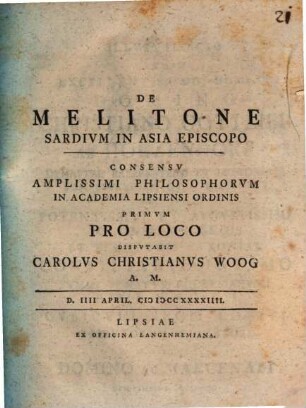 De Melitone Sardivm In Asia Episcopo