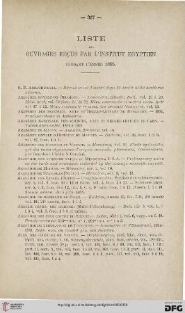 Liste des ouvrages reçus par l'institut égyptien pendant l'année 1895