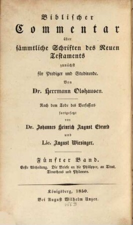 Die Briefe des Apostels Paulus an die Philipper, an Titus, Timotheus und Philemon