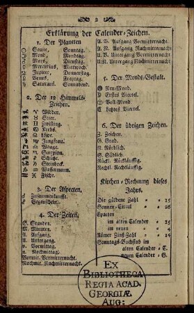 Erklärung der Calender- Zeichen.