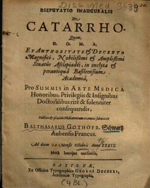 Disputatio Inauguralis De Catarrho