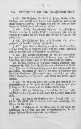 XXI. Vorschriften für Dreschmaschinenbetriebe (§§ 404 bis 412 einschl.)