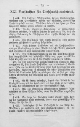 XXI. Vorschriften für Dreschmaschinenbetriebe (§§ 404 bis 412 einschl.)