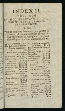Fff4r-Fff6v, Index II. Actionum in hoc tractatu expositarum, luxta ordinem alphabeticum, in quo...