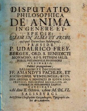 Disputatio philosophica de anima in genere et specie