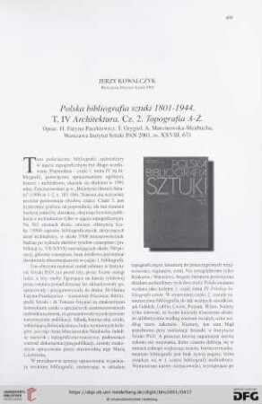 [Rezension von: H. Faryna-Paszkiewicz, T. Grygiel, A. Marcinowska-Skrabucha, Polska bibliografia sztuki 1801-1944, Bd. 4, Architektura, Teil 2, Topografia A-Ż]