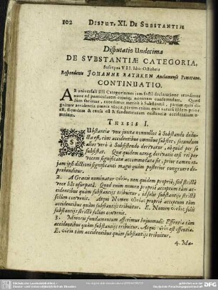Disputatio Undecima De Substantiae Categoria