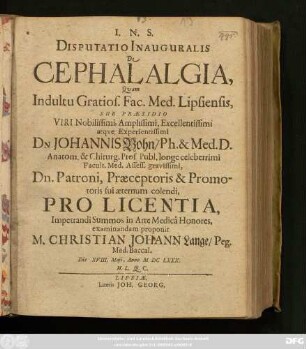 Disputatio Inauguralis De Cephalalgia