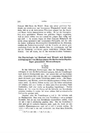 Die Psychologie bei Herbart und Wundt mit Berücksichtigung der von Ziehen gegen die Herbartsche Psychologie gemachten Einwendungen : (Fortsetzung)