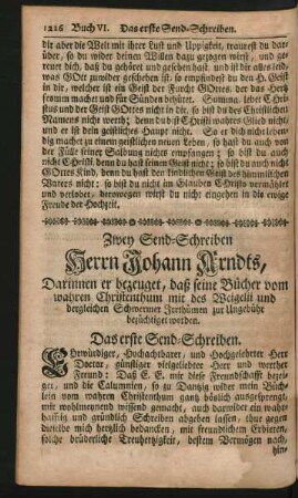 Zwey Send-Schreiben Herrn Johann Arndts, ...
