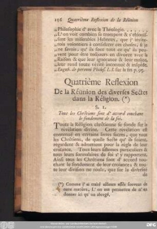 Quatrième Reflexion De la Réünion des diverses Sectes dans la Réligion.