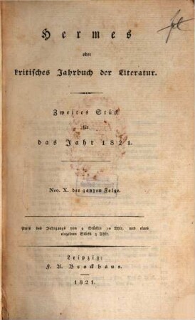 Hermes oder kritisches Jahrbuch der Literatur. 1821,2