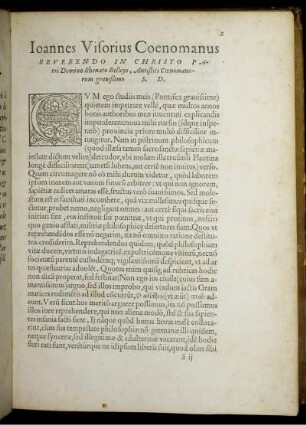 Ioannes Visorius Coenomanus Reverendo in Christo Patri Domino Rhenato Belleyo, Antistiti Coenomanorum grauißimo