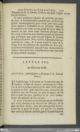 Lettre CIII [i.e. CIV]. Au Chiaoux Bassa