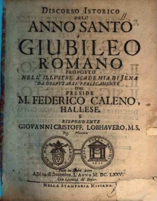 Discorso Istorico Dell'Anno Santo ò Giubileo Romano