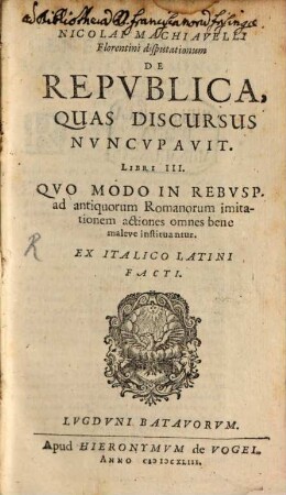 Disputationum de Republica ... Libri 3