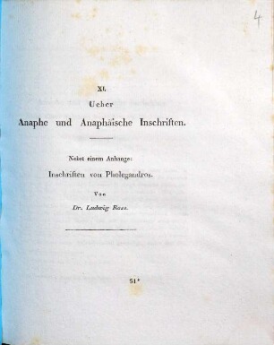 Ueber Anaphe und Anaphäische Inschriften : nebst einem Anhange: Inschriften von Pholegandros