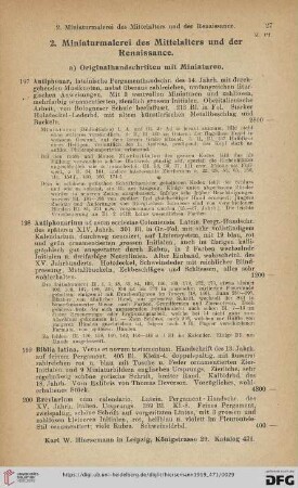 a) Originalhandschriften mit Miniaturen (Nr. 197 - 215)