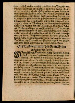 Das Sechste Capittel/ von Kranckheiten und gefahr des Leibes.