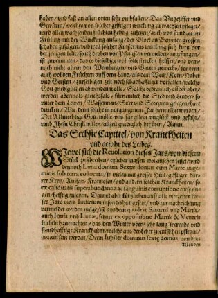 Das Sechste Capittel/ von Kranckheiten und gefahr des Leibes.