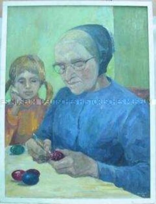 Wandbild: Mädchen mit alter Frau