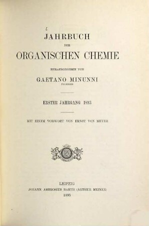 Jahrbuch der organischen Chemie, 1. 1893 (1895)