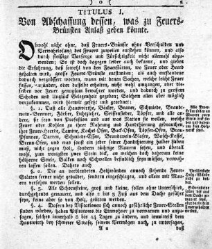 Titulus I. Von Abschaffung dessen, was zu Feuers-Brünsten Anlaß geben könnte