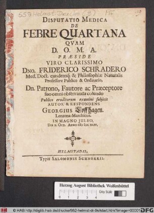 Disputatio Medica De Febre Quartana