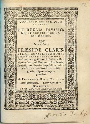 Conclvsiones Ivridicae Ex Titvlo De Rervm Divisione, Et Acqvirendo Earum Domino