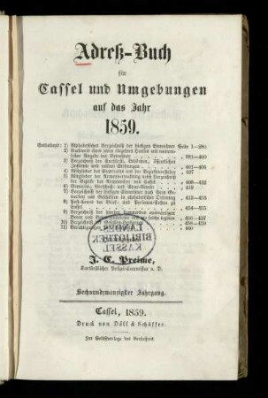 Jg. 26.1859: Adreß-Buch für Cassel und Umgebungen : auf das Jahr 1859