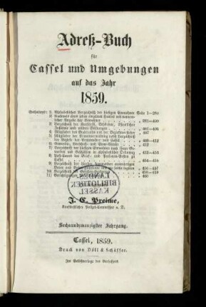 Jg. 26.1859: Adreß-Buch für Cassel und Umgebungen : auf das Jahr 1859