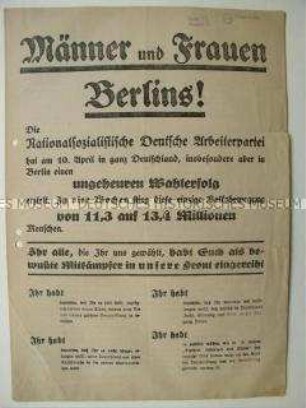 Wahlflugschrift der NSDAP zur Preußischen Landtagswahl 1932