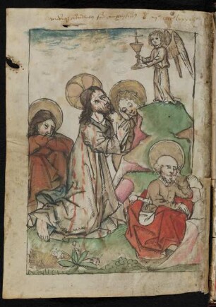 Miniatur: Gebet Jesu am Ölberg (kolorierte Federzeichnung, mit Datierung)