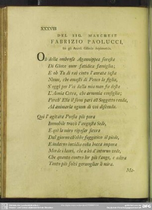 Del Sig. Marchese Fabrizio Paolucci, fra gli Arcadi Gilindo Arpinnatide