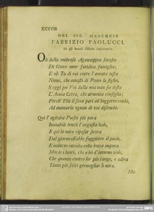 Del Sig. Marchese Fabrizio Paolucci, fra gli Arcadi Gilindo Arpinnatide