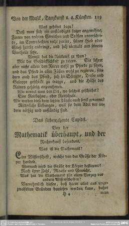 Das siebenzehente Capitel. Von der Mathematik überhaupt, und der Rechenkunst besonders