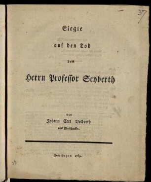 Elegie auf den Tod des Herrn Professor Seyberth