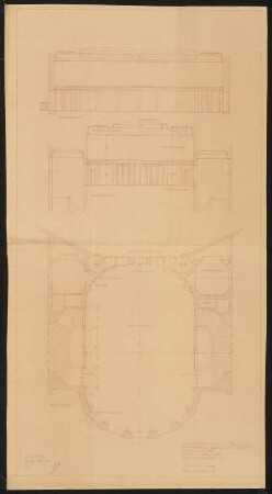Jahrhunderthalle, Breslau Akustikgutachten: Marmorsaal: Grundriss und Schnitte 1:100