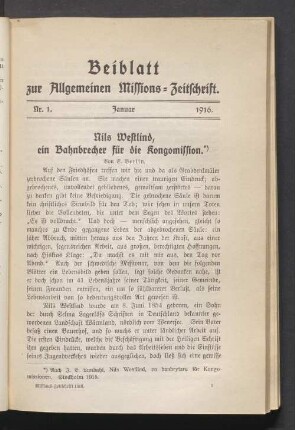 Beiblatt Nr. 1. Januar 1916
