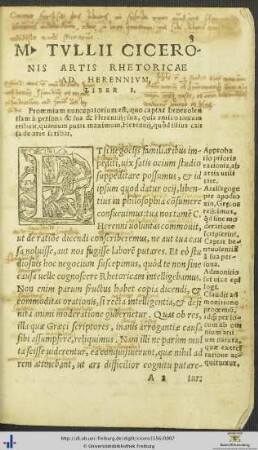 Marci Tullii Ciceronis Artis Rhetoricae Ad Herennium Liber I