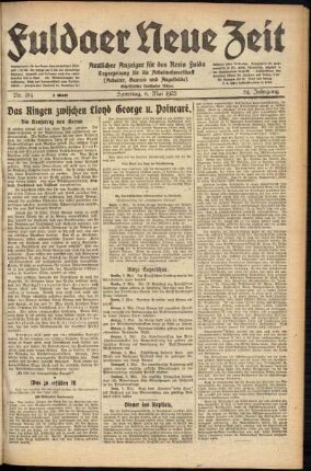 Erste Ausgabe vom Samstag, den 06. Mai 1922.