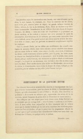 Avertissement de la quatrième Édition