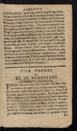 Vita Phaedri ex Cl. Jo. Schefferi Comment. Excerpta.