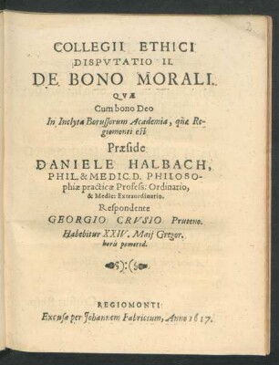Collegii Ethici Disputatio II. De Bono Morali