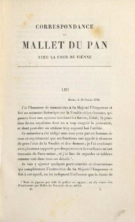 Correspondance inédite de Mallet du Pan avec la cour de Vienne (1794 - 1798), 2